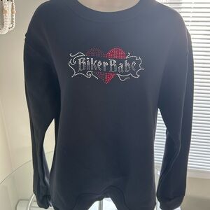 Fruit of the Loom Black Hoodie with Red Heart and Biker Babe Design